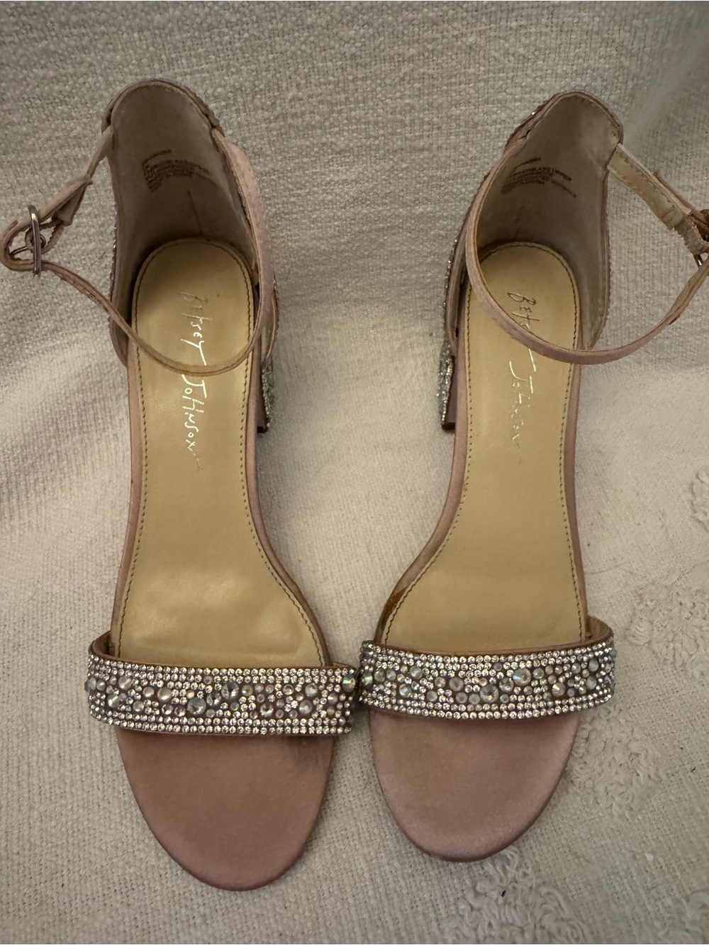 Betsey Johnson Mari Sandals Champagne Size 7M Rhinestone Block Heel